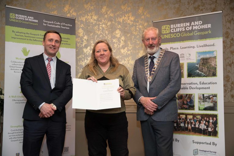 Roisín Garvey representing St. Tola Irish Cheese at the Geopark Code of Practice for Sustainable Tourism Awards Night