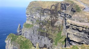 The layers of sandstone and shale of the Cliffs of Moher.